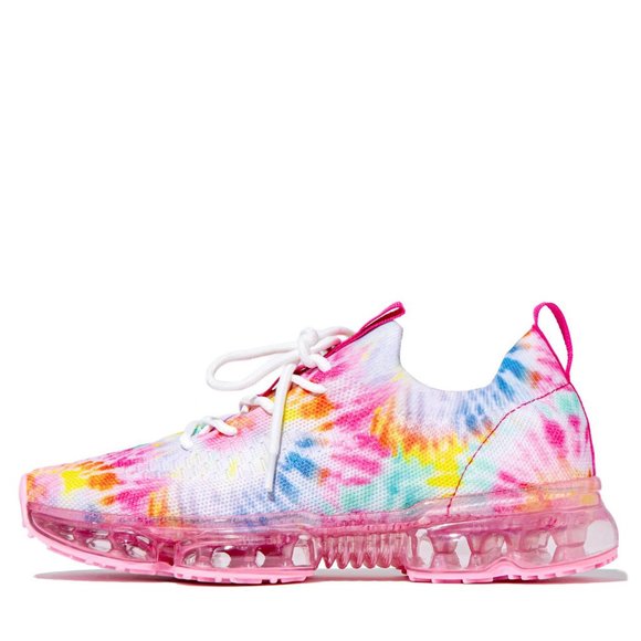 NEW🔥 Pink Multi Tie Dye Lace-Up Stretchy Bubble Air Cushioned Sneaker Slip-On - Picture 8 of 10